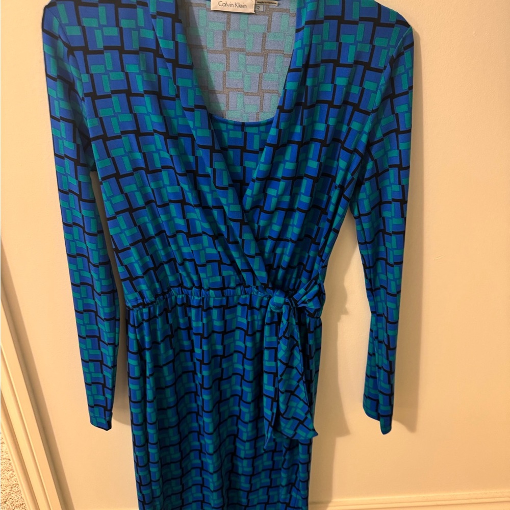 Calvin Klein Teal and Black Long Sleeve Dress